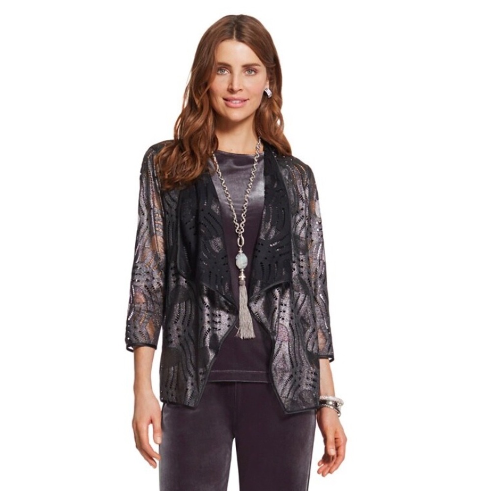Chico’s Travelers Collection Deco Lace Jacket Size 3 (16 / XL) - Citystorm Gray